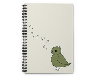 Chonky Green Songbird with Musical Notes ~ Notebook