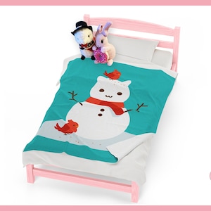 Cute Winter Snowman Kitty Cat With Birds ~ Velveteen Plush Blanket By Pinksprinklemagic. Luxury Snuggle, Cute Kawaii Anime Design, Cozy