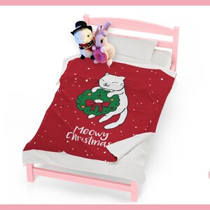 Velveteen Plush Blanket Meowy Christmas Cute Cat With Wreath ~  By Pinksprinklemagic. Luxury Snuggle, Cute Kawaii Anime Design, Cozy Fall