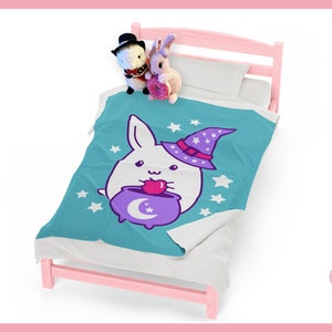 Halloween Blanket Cute Kawaii Pastel Bunny Witch ~ Velveteen Plush Blanket. Cute Luxury Snugglem Kawaii Anime Design By Pinksprinklemagic