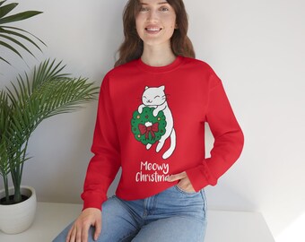Meowy Christmas ~ Cat with Holiday Wreath ~ Sweatshirt
