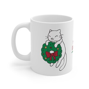 Meowy Christmas ~ Cat with Holiday Wreath ~ Mug