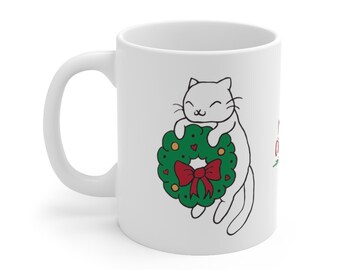 Meowy Christmas ~ Cat with Holiday Wreath ~ Mug