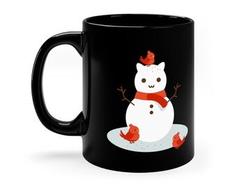 Winter Snow Kitty with Cardinal Birds ~ Mug