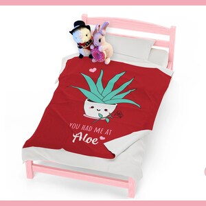 You Had Me At Aloe, Cute Suave Aloe Plant, For Nature Lover Valentine ~ Velveteen Plush Blanket By Pinksprinklemagic. Luxury Snuggle, Cute
