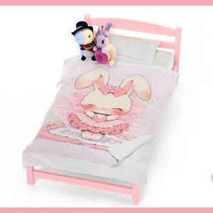 Cute Pink Bunny Ballerina ~ Velveteen Plush Blanket By Pinksprinklemagic. Luxury Snuggle, Cute Kawaii Anime Design, Cozy Fall Fleece Throw.