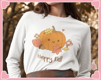 Cute Pumpkin "Happy Fall" for Fall & Halloween Season Fashion | Highest Quality Gildan 18000 Unisex Sweat Shirt for Comfort and Style