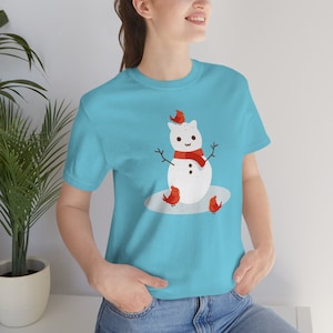 Winter Snow Kitty with Cardinal Birds ~ T-Shirt
