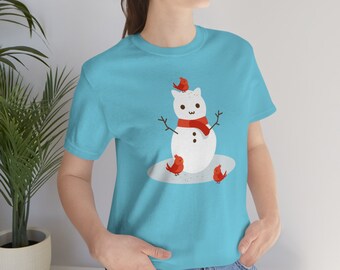 Winter Snow Kitty with Cardinal Birds ~ T-Shirt