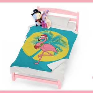Cute Christmas Tropical Flamingo With Santa Hat, Holiday Vacation ~ Velveteen Plush Blanket By Pinksprinklemagic. Luxury Snuggle, Cute
