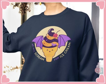 We All Scream for Ice Cream Sweatshirt for Fall & Halloween Season Fashion | Highest Quality Gildan 18000 Unisex Sweat Shirt for Comfort