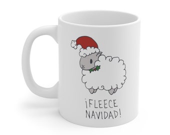 Fleece Navidad Sheep Christmas Mug, Cute Holiday Gift