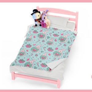 Joli motif de lapin de Noël rose Kawaii ~ Couverture en peluche en velours par Pinksprinklemagic. Câlin de luxe, design animé mignon Kawaii, confortable