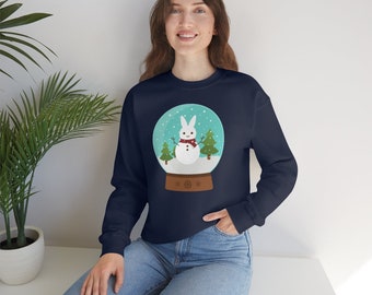 Adorable Snow Man Bunny In Snowglobe  ~  Cute and Funny Holiday Sweatshirt Gift for Mama's trendy Family Christmas! (Soft, Loose Fit)