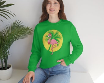 Flamingo with Hat and Wreath ~ Cute and Funny Tropical Holiday Sweatshirt Gift for Mama's trendy Family Christmas! (Soft, Loose Fitting)