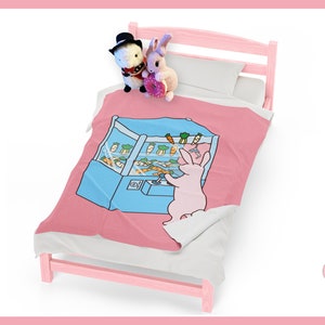 Bunny Playing A Veggie Claw Machine Cute Japanese Style ~ Velveteen Plush Blanket By Pinksprinklemagic. Luxury Snuggle, Cute Kawaii Anime