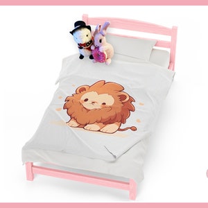 Velveteen Plush Blanket Cute Lion For Baby Boy ~  By Pinksprinklemagic. Luxury Snuggle, Cute Kawaii Anime Design, Cozy Fall Fleece Throw.
