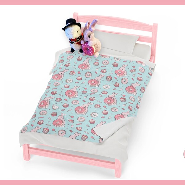 Sprinkles Bunny Pattern ~ Velveteen Plush Blanket By Pinksprinklemagic. Luxury Snuggle, Cute Kawaii Anime Design, Cozy Fall Fleece Throw.