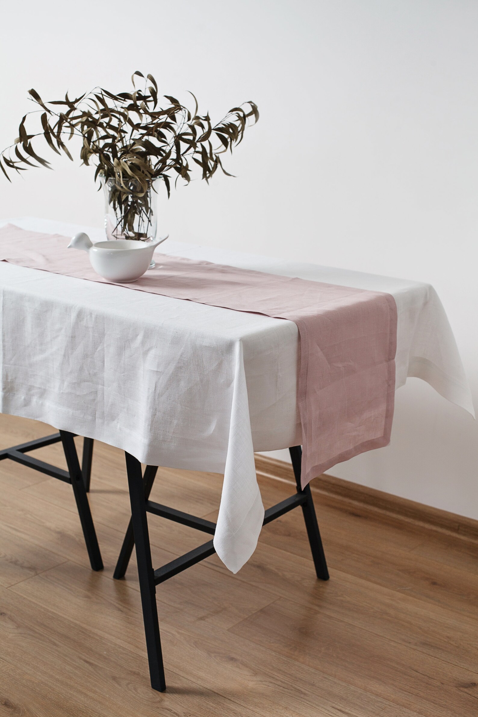 Linen Table Runner in White Natural Yellow Blue Dusty Etsy