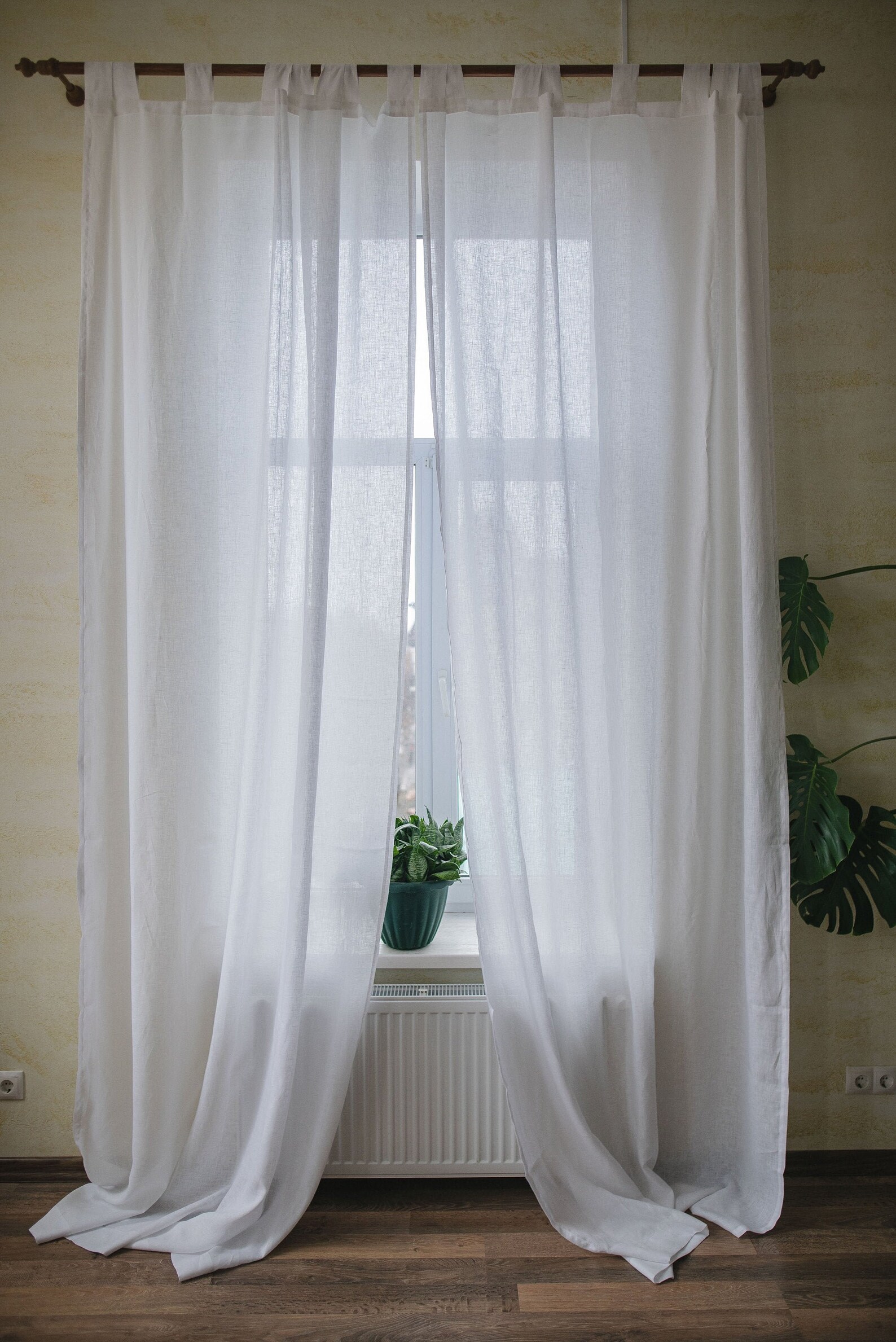 White Linen Tab Top Window Curtain Panel Linen Curtains Etsy