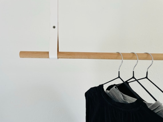 Garderobe Kleiderschrank Stange aus Holz Leder handgemachte Holzmöbel