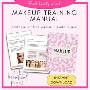 Makeup Artist Training Manual Editable Canva Template Cosmetology Guide MUA Training Face Chart, Esthetics, Makeup PDF Printable Training