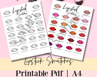 Lipstick Swatch Chart: Makeup Color Guide, A4 (Printable Digital PDF)