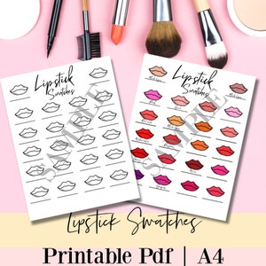 Lippenstift druckbare Swatches, Lippenstift Diagramm, Makeup Wandkunst, Makeup Formen, Lippen Farbkarte, Lippenfarben, Lippenstiftführer, Makeup Workbook