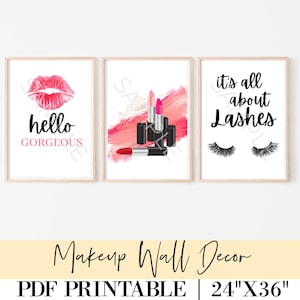 Makeup Wall Art Prints: Lipstick & Lashes Decor (PDF Printable)