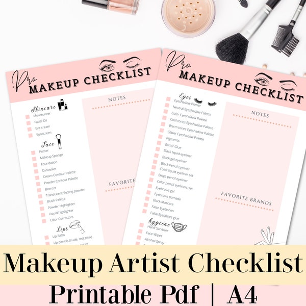 Makeup Checklist, Makeup Artist Checklist, Makeup kit checklist, Makeup printable checklist, Makeup planner, MUA printable form, Beaty print