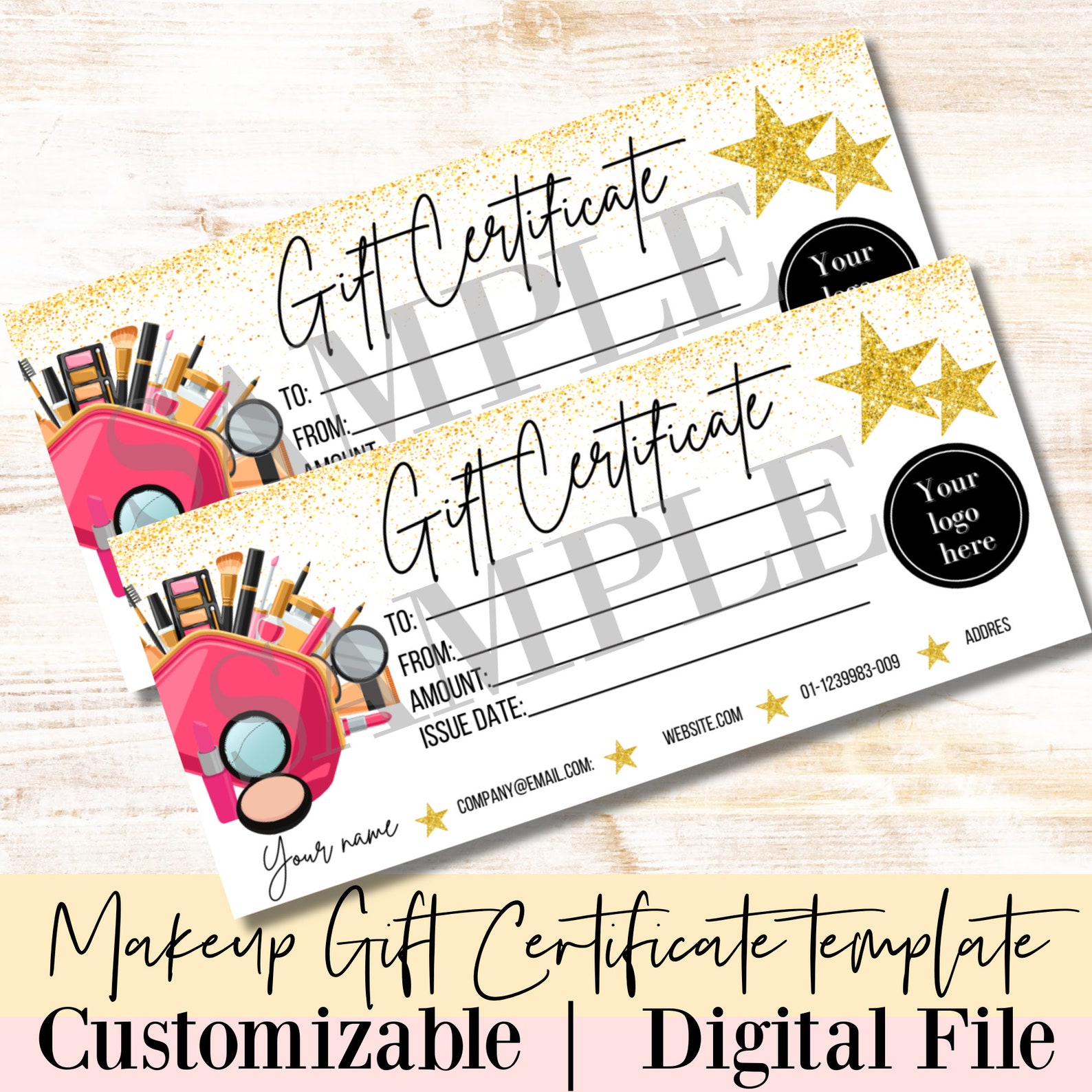 Editable Makeup Gift Certificate, Printable Makeup Certificate, Makeup