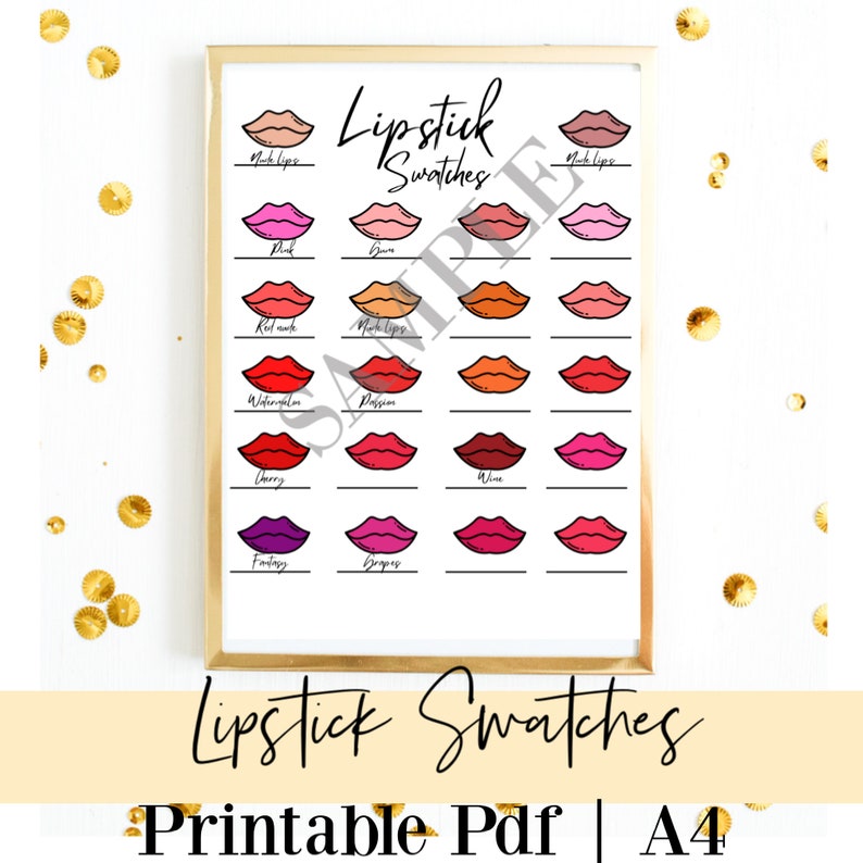 Lipstick Printable Swatches, Lipstick Chart, Makeup Wall Art, Makeup