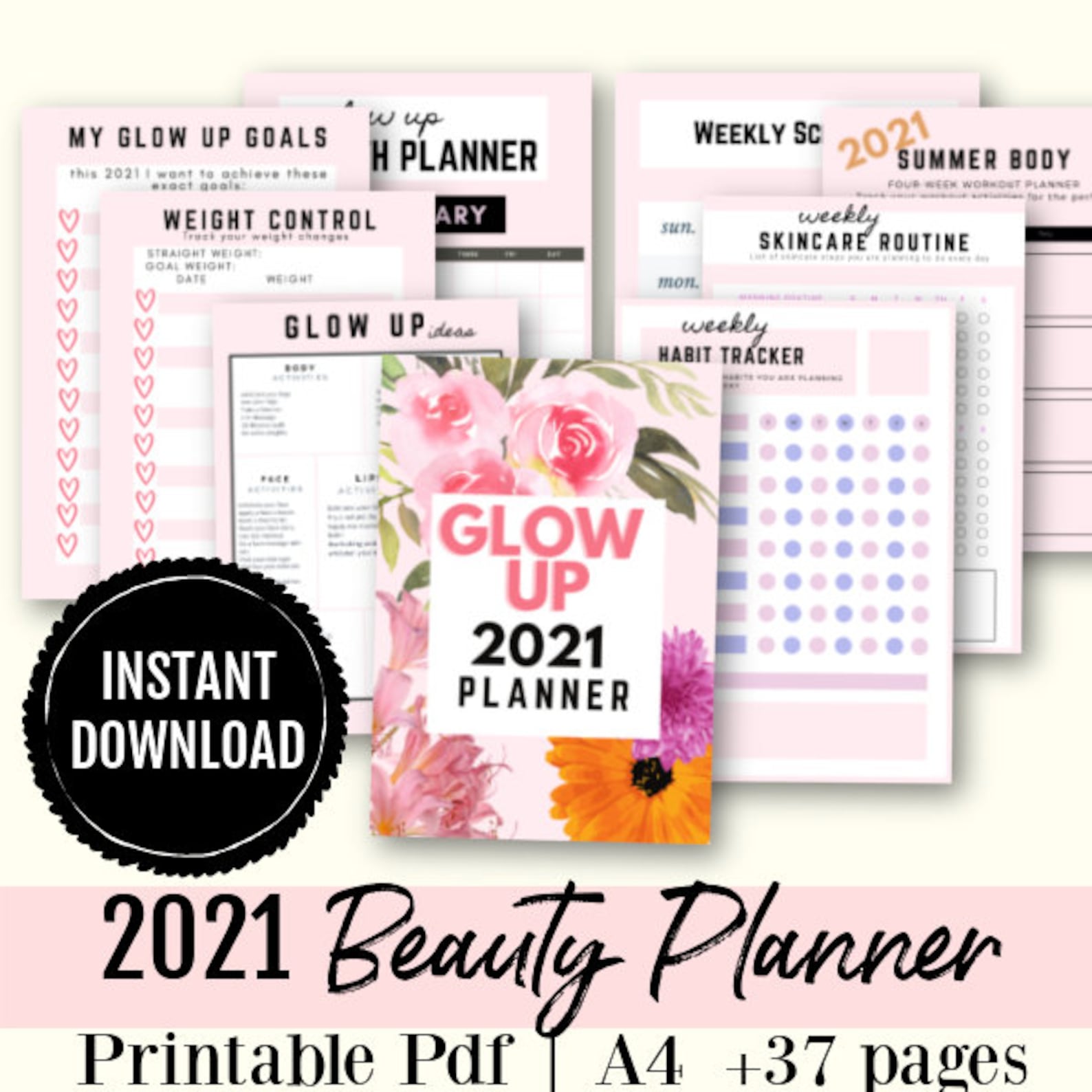 Glow Up Planner Beauty Planner 2021 Planner Beauty Tracker Etsy