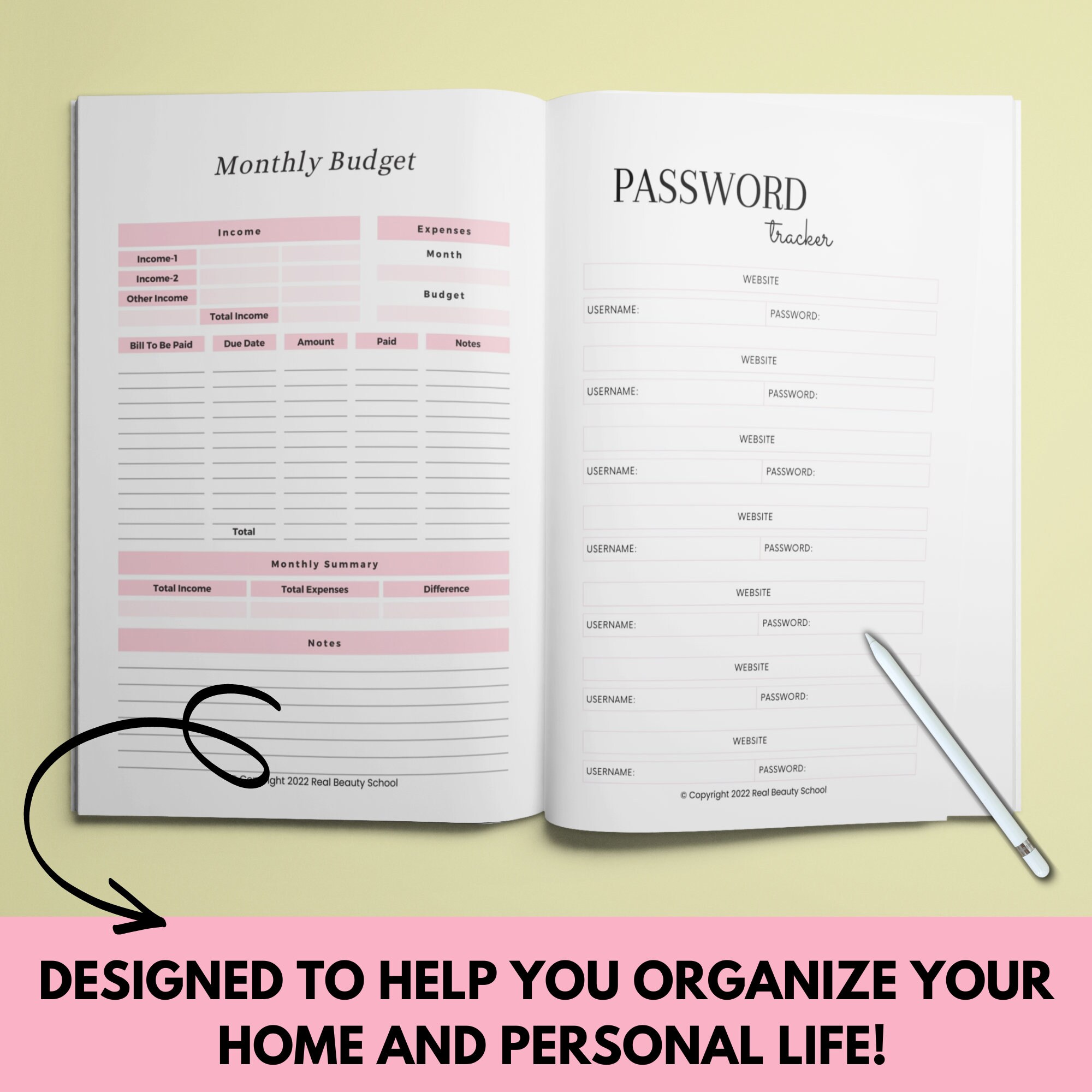 Life Planner Printable Bundle, All in One Planner Binder, Cute Pink ...