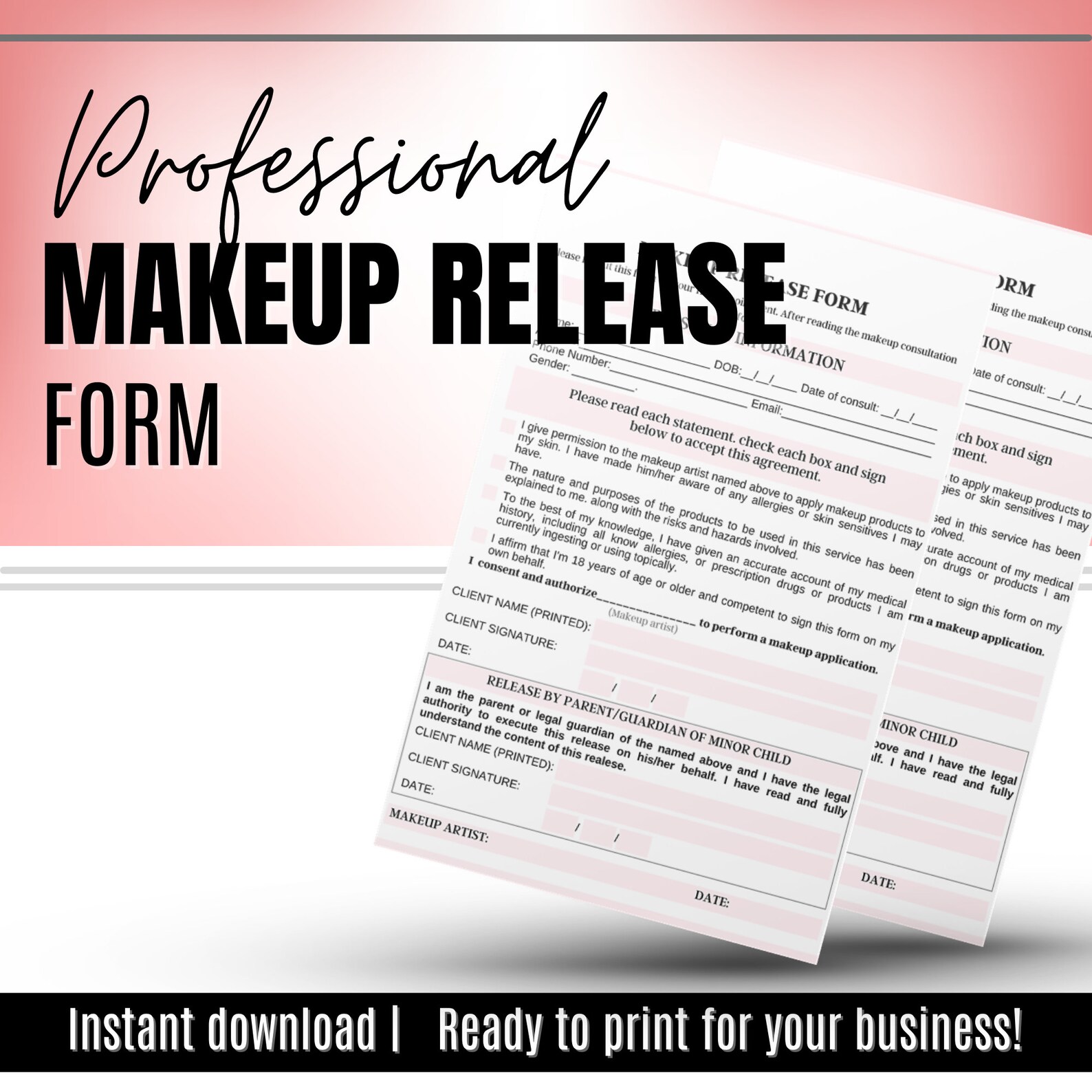 Editable Makeup Artist Forms Bundle, Client Consultation Form, Client ...