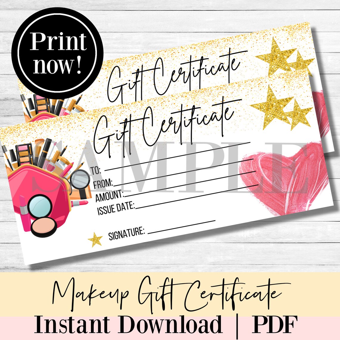 Editable Makeup Gift Certificate Printable Makeup | Etsy