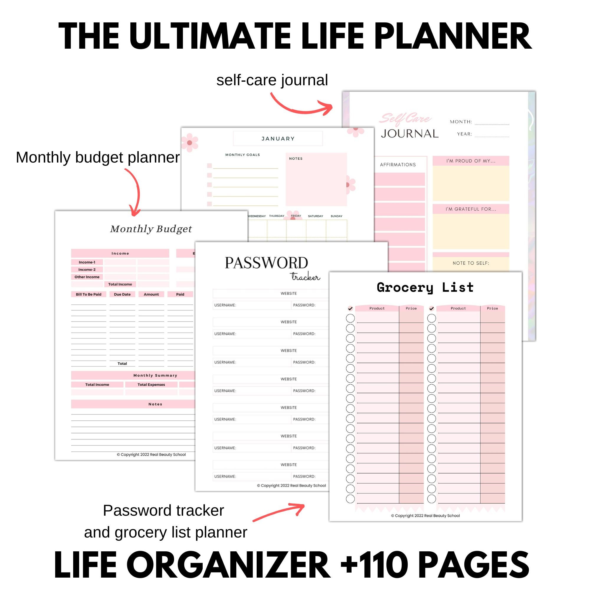 Life Planner Printable Bundle, All in One Planner Binder, Cute Pink ...