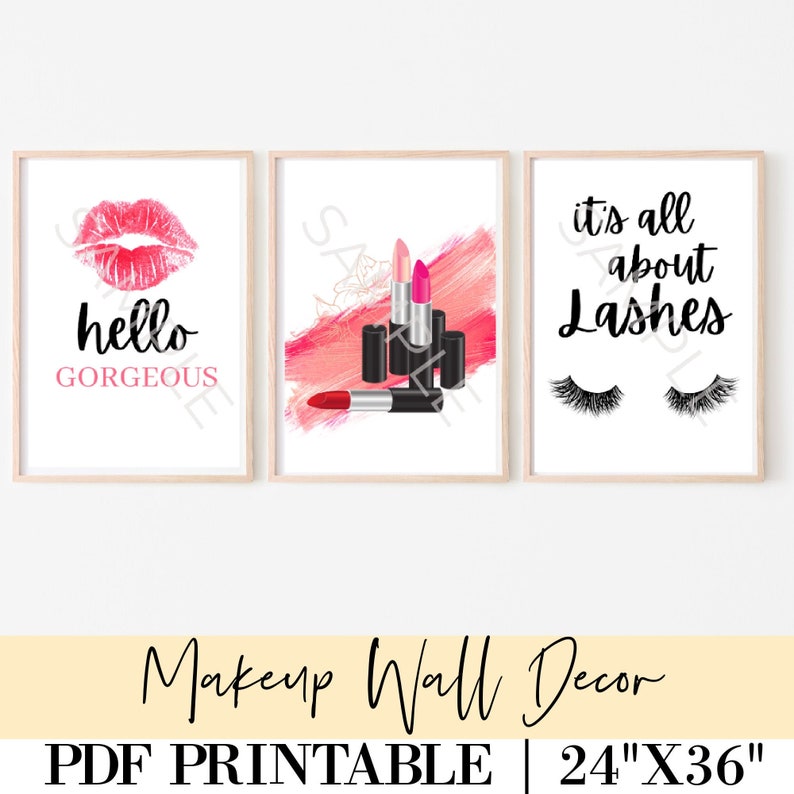 Makeup Wall Decor, Lipstick Wall Art, Lipstick Printable, Makeup Wall