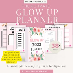 Glow up planner beauty planner 2023 digital planner goal tracker habit tracker skincare journal weekly planner monthly planner self-care