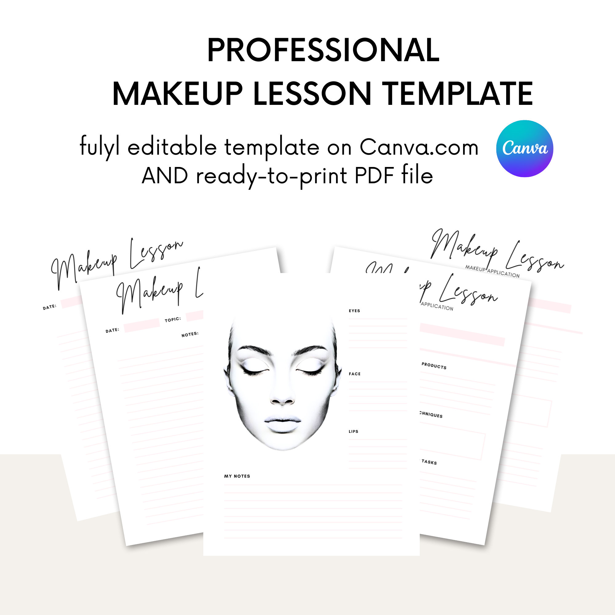 Editable Makeup Lesson Face Chart: Canva Template (printable PDF) - Etsy UK