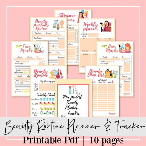Beauty Routine Planner: Skincare Journal, DIY Masks, Weekly Checklist (Printable, A5)