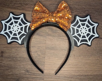 Spider Web Mouse Ears  | Interchangeable 3D Printed Headband | Park Accessory | Spooky Ears for Halloween or Park Day