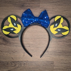 Guld- och blå mutantmusöron | Utbytbart 3D-tryckt pannband | Parktillbehör | Present till Disney-fans | Present till Marvel-fans