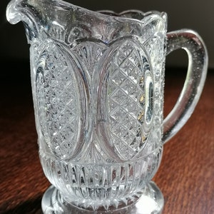 Small glass jug | Antique pressed glass milk jug c1890 | Victorian glass jug
