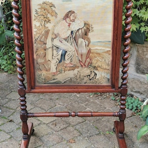victorian rosewood tapestry fire screen