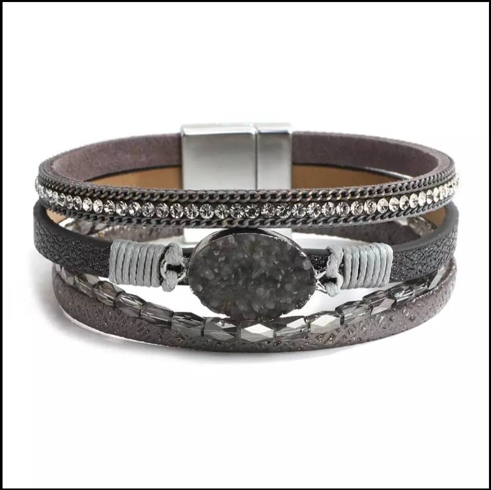 Druzy Stone Vegan Leather Multi Strand Bracelet and - Etsy