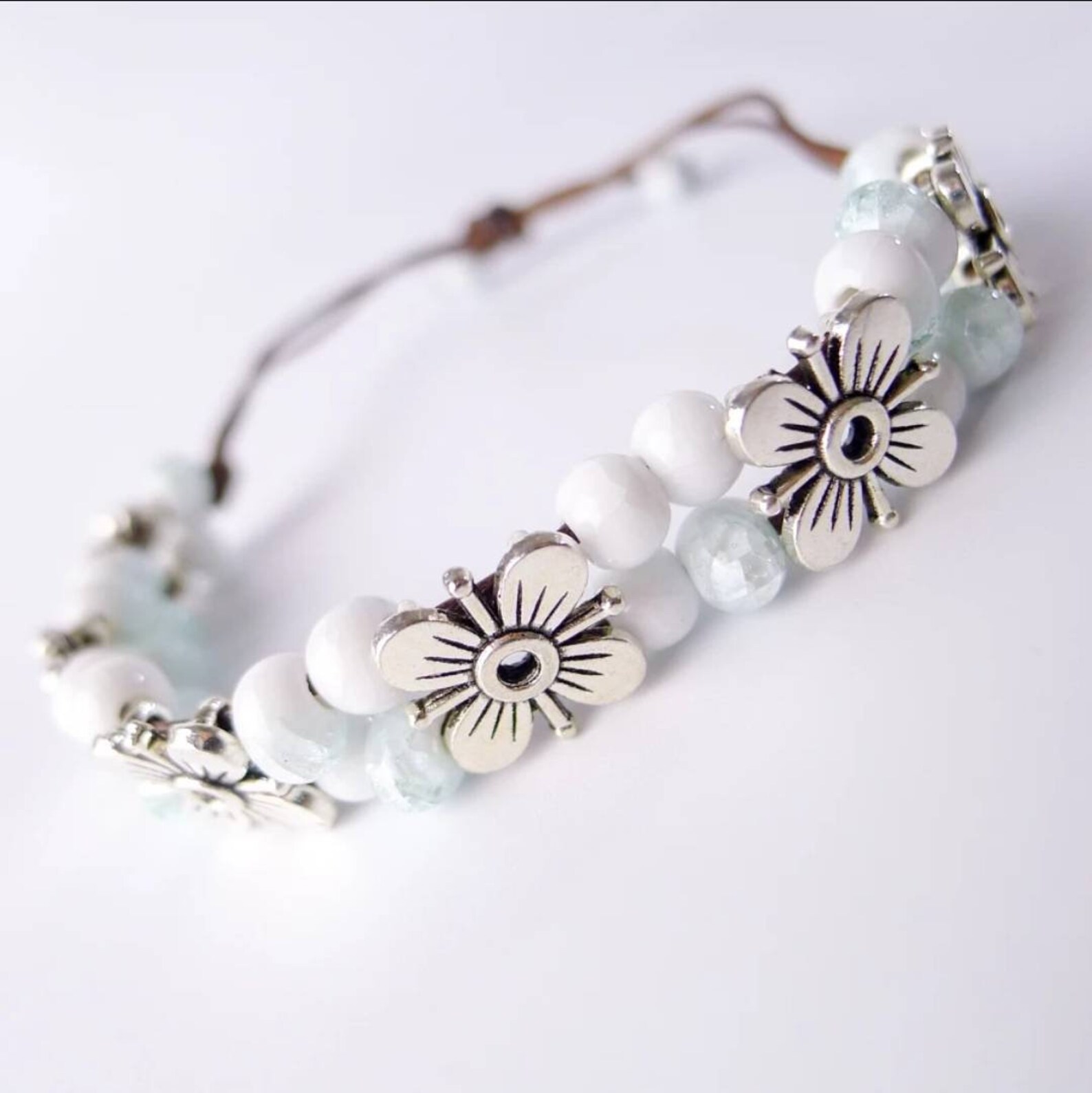 Ceramic Beaded Lucky Bracelet With Flower Beads. Adjustable Etsy