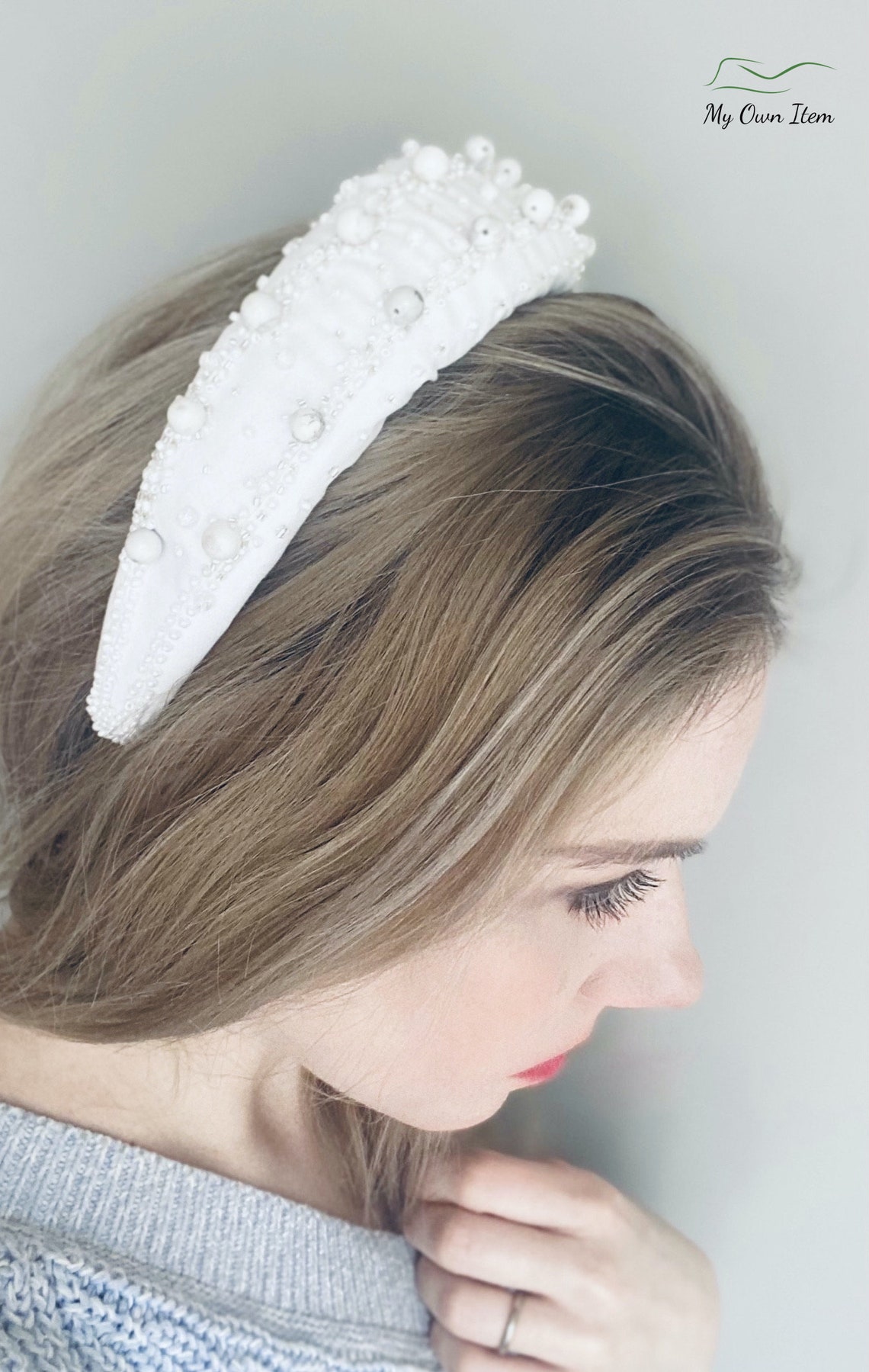 White padded headband UK bridal wedding headband extra large Etsy