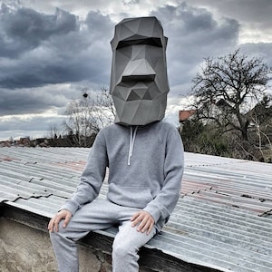 MOAI MASK - DIY - 3D - origami - papercraft - metal welding - pdf - geometry - 3D puzzle - decoration - mask - history - island - A4 format