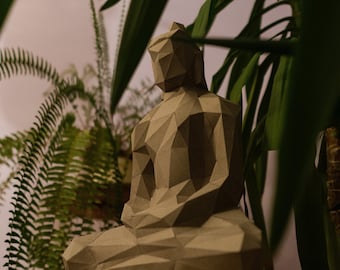 BUDDHA SCULPTURE - DIY - 3D - origami - papercraft -metal welding- pdf - geometry - sculpture - decoration - architecture - yoga - A4 format